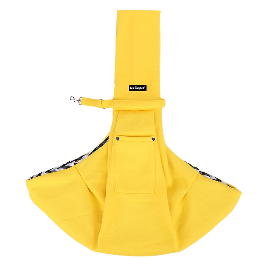 Leconpet Dog Sling Carrier Shoulder Bag for Pets with Mobile Phone Pocket Safety Buckle Security Lock, Suitable for Puppy, Small Dogs, and Cats for Outdoor Travel (Yellow)