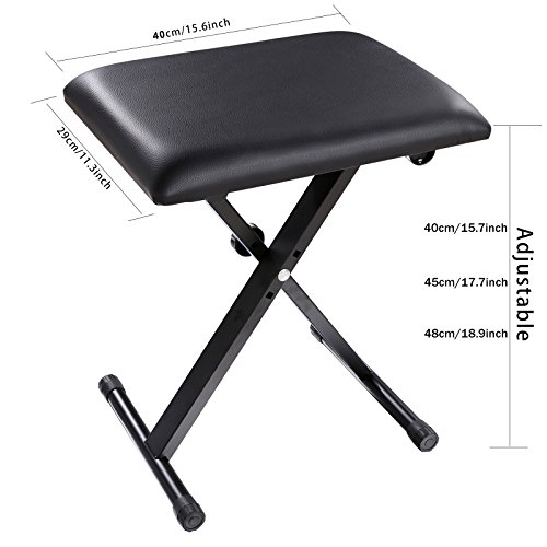 Anfan X-style Adjustable Padded Keyboard Bench Black Piano Stool with Anti-Slip Rubber Feet for Kids & Adults - Thumbnail 5