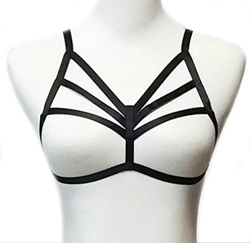 Walemy Harness Bra,Gothic Style Sexy Elastic Cage Bra Strappy,harness strappy body caged bra