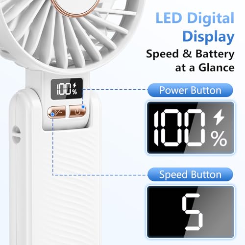 Handheld Fan, Portable Mini Fan with 4500 mAh Battery, Rechargeable, 5 Levels and Long 20 Hours, LED Display, Quiet and Powerful, 3-in-1 Hand/Desk/Neck Fan for Indoor and Outdoor Use