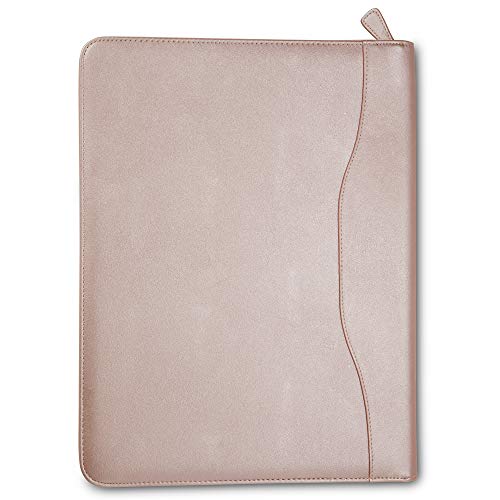 Professional PU Leather Padfolios Business Portfolio Document Organizer & Holder Padfolio Case for Notepads,Pens,Phone,Documents,Business Cards Blush (Metallic Pink, A4 Large)
