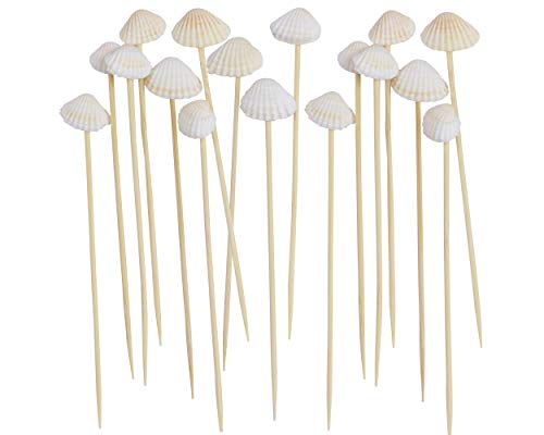 Seashell Cocktail Toothpicks, set of 200 total pieces Sea Shell Toothpicks Beach or Hawaiian Lua Set of Party Pick, 4.7" bamboo fancy appetizer tooth picks (Sea Shell)