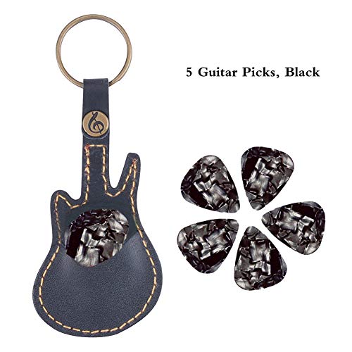 New Guitar Pick Holder, PUNK Pick Holder Case Leather Key Chain, 5 Picks/Bag (Black-upgrade) - Thumbnail 3