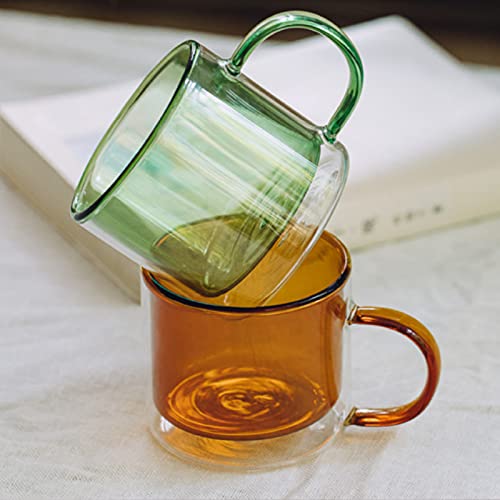 Farbe doppelwandige Gläser mit Griff und Deckel (275ml), Candiicap Thermogläser für Heißes & Kaltes Getränk, Kaffeegläser für Latte, Macchiato, Cappuccino, Cocktail, Tee
