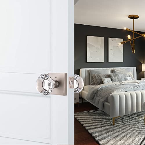 HIEMEY Privacy Glass Door Knob with Lock, Crystal Glass Door Knobs
