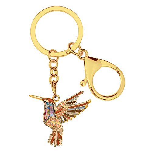 WEVENI Enamel Alloy Crystal Hummingbird Keychain Bird Charms For Women Girls Bag Car Wallet (Brown)
