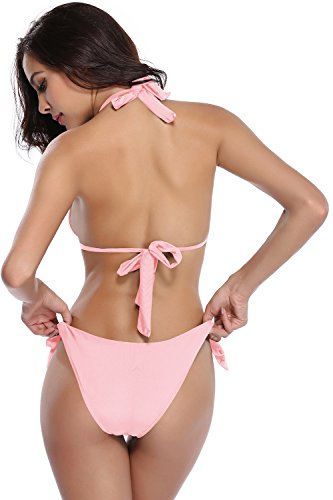 SHEKINI Damen Zweiteiler Neckholder Bikini Push up Rückenfrei Badeanzug Bademode Tankini Bikini Set – Bild 3