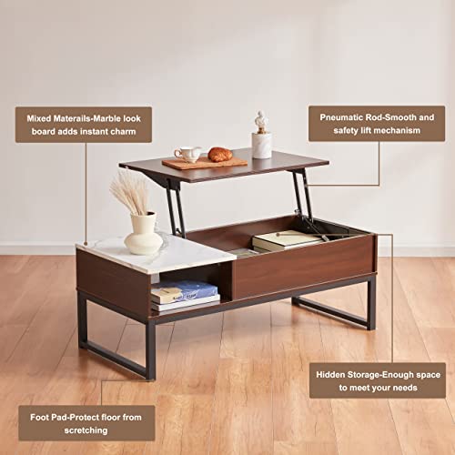 Tbfit Lift Top Coffee Table with Hidden Storage Compartment, Smart Mid Century Coffee Table