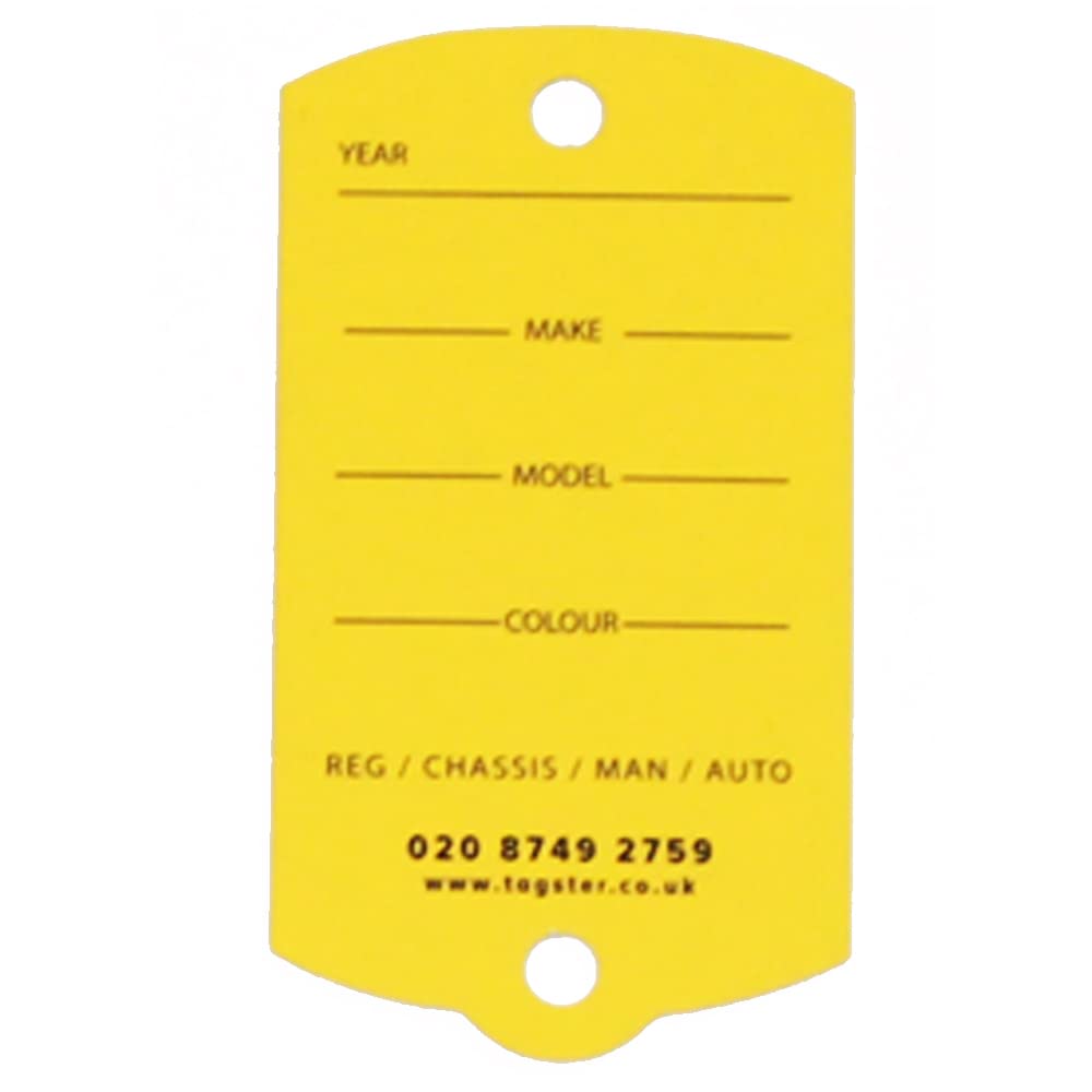 Key Tags - Biodegradable Cardboard Vehicle Key Tags (200) with Metal Rings - Yellow