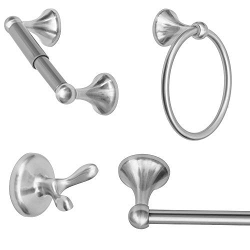 AVIANO 4 Piece Contemporary Bathroom Hardware Accessories Set With 24" Towel Bar (Chrome Finish) - Thumbnail 5