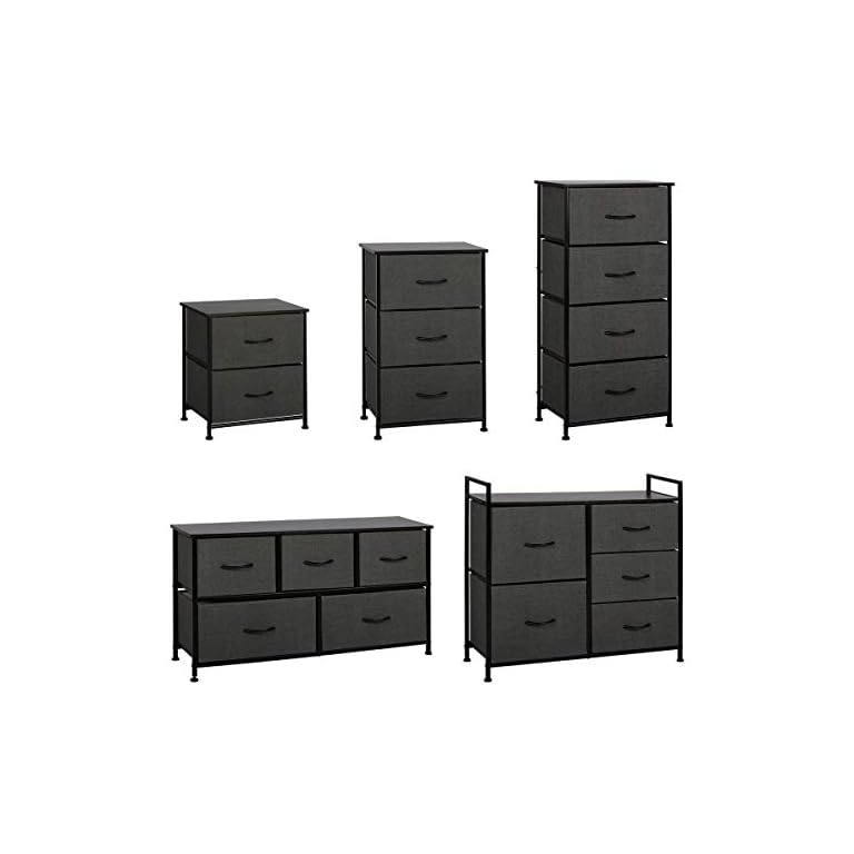 WLIVE Dresser with 5 Drawers, Fabric Storage Tower with Handrail, Organizer Unit for Bedroom