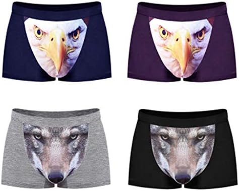 Men's Boxer Brief Underwear 3D Printing Set, Sexy Hipster Wolf Animals Boxer Briefs Pack Underwear Set