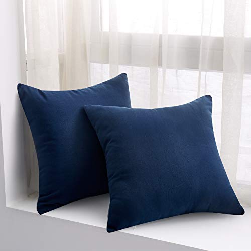MoMA Decorative Throw Pillow Covers (Set of 2) - Linen Blend Pillow Cover Sham Cushion Cover - Throw Pillow Cover - Sofa Throw Pillow Cover - Square Decorative Pillowcase - Navy Blue - 18" x 18" - Thumbnail 2