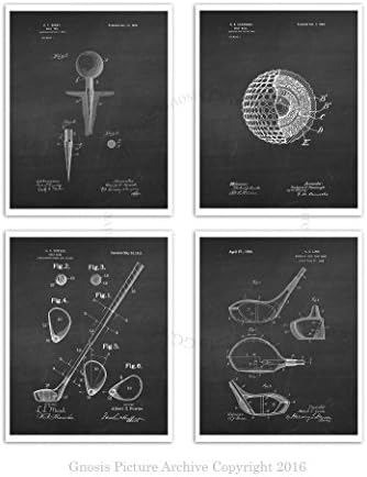 Gnosis Picture Archive Golf Wall Art Set of 4 Unframed Black Chalkboard Golf Patent Prints Golf Home Decor