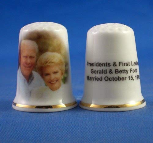 Porcelain China Collectable Thimble - Presidents & First Ladies , Gerald and Betty Ford -- Free Gift Box