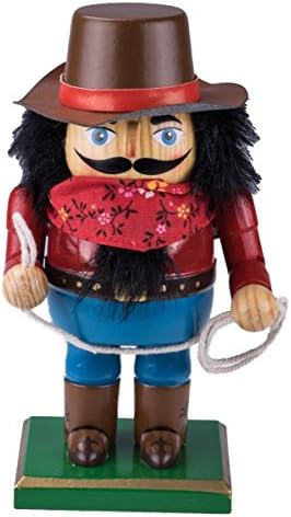 Chubby Cowboy Nutcracker Decoration Figure with Hat, Bandanna, Boots, &amp; Lasso - 7.25" Blue, Red, White, Black, Brown