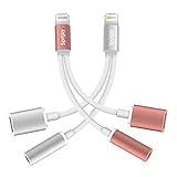 2 in 1 Lightning iPhone 7 Adapter, 2 Pack Lightning Adapter and Charger, Lightning to 3.5mm Aux Headphone Jack Audio Adapter for iphone 7 / 7 plus - Not Support IOS 10.3[Silver + Rose]