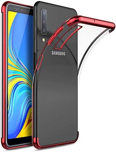 Norby Luxury 360 Degree Camera Protection Soft 3D Electroplating TPU Ultra Thin Silicone Transparent Plating Cover for Samsung A7 2018 (Red)