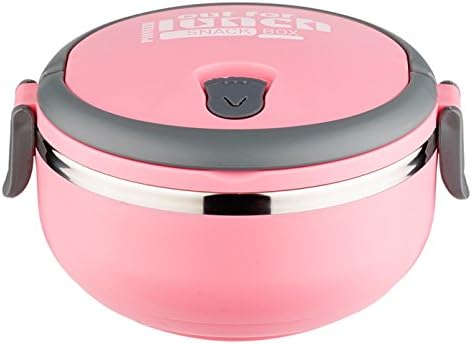 Pioneer Flasks Round Stainless Steel Lunch Snack Box Food Tub Air Tight Tupperware Container, Metal, Pink, 15.5 x 15 x 10 cm