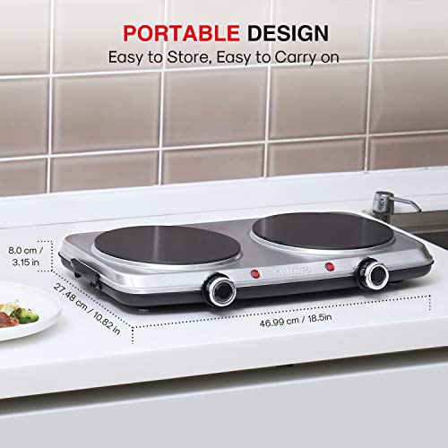 SUNAVO Electric Infrared Burner, 1800W Ceramic Glass Hot Plate, 6 Power Levels Stainless Steel Double Burner for Kitchen Camping RV and More - Thumbnail 5