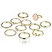 LUX ACCESSORIES Goldtone Druzy Star Celestial Novelty Stackable 10PC Ring Set