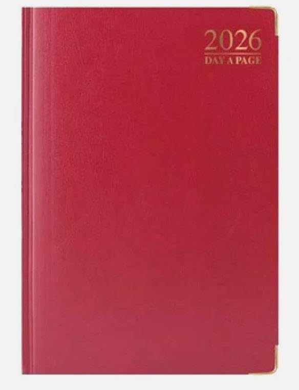 2025 A4 / A5 / A6 Day A Page DAP and Week To View WTV Diary Padded Hardback Gilt-Edge With Metal Corners For Student, Teacher, Home, Office, Business (A4 Day A Page, Burgundy)