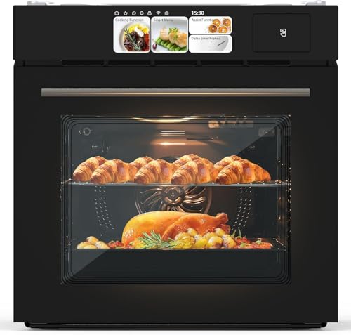 24 Inch Single Wall Oven, 2.5 Cu.Ft Capacity Built-in Electric Wall Oven with 8 Cooking Functions ＆ with Convection, Defrost, 3000w Stainless Steel Built in Oven