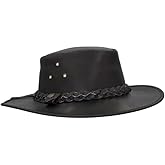 Walker and Hawkes Leather Cowhide Outback Braided Traveller Hat, Unisex Western Style, Durable Outdoor Sun Protection