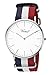 VIRTUE Men's Watches Silver-Tone Quartz Analog Nylon Band with Red and Navy