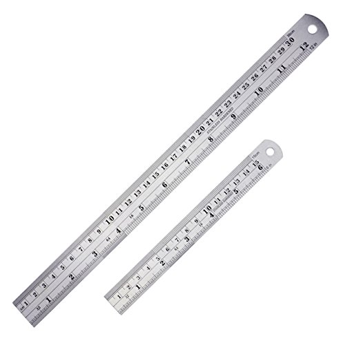 Stainless Steel Ruler 12"(30cm) + 8"(20cm)+ 6" (15cm) Straight Edge Metal Ruler Set For Engineering Office And School (3 pack rule)