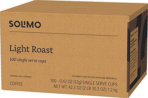 AMAZON BRAND – SOLIMO LIGHT ROAST COFFEE PODS, MORNING LIGHT, COMPATIBLE WITH KEURIG 2.0 K-CUP BREWERS, 100 COUNT