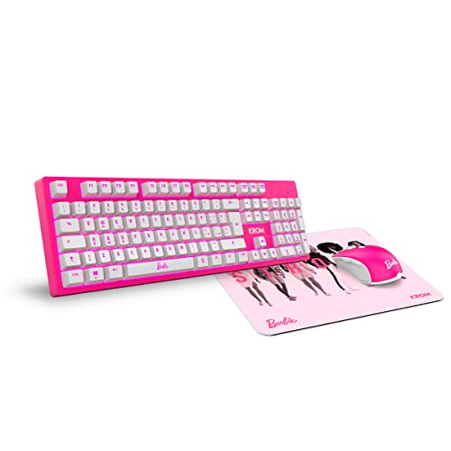 KROM BARBIE KANDY - White LED Membrane Keyboard, Mouse 6400 DPI optical sensor, Soft and resistant rubber mousepad, italian layout, pink colour