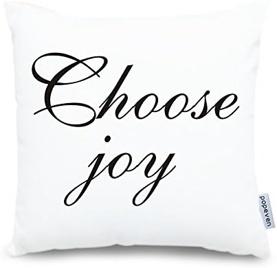 Popeven Choose Joy White Throw Pillow Cover for Couch Square Canvas Quote Pillow Covers 18 x 18 Decorative Accent Pillows