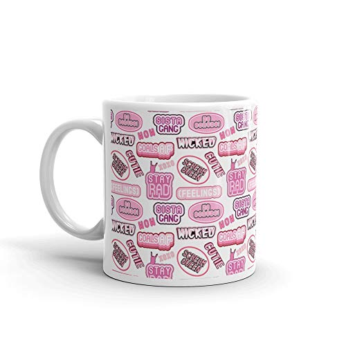 Seamless Pattern With Rainbow Patches Stickers Badges Pins Words Scream Queen Cutie Sista Gang Goals Af Wicked Wow Stay Rad Coffee Mug Ceramic 11oz Cups