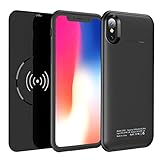 iPhone X/XS Qi Wireless Charging Battery Case- 2 in 1 Rechargeable Extended Protective Wireless Battery Pack Charging Case with Magnetic Removable Wireless Power Bank 5000mAh Foldable Kickstand-Black