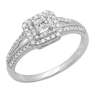 Dazzlingrock Collection 0.50 Carat (ctw) 14K Princess & Round Diamond Split Shank Bridal Halo Engagement Ring 1/2 CT…