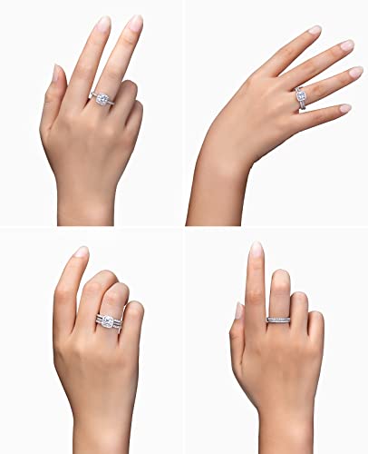 FCINOS Moissanite Engagement Rings, S925 Sterling Silver Wedding Rings Bridal Rings Set for Women, 18K White Gold Plated Halo Eternity Promise Ring 1CT D Color