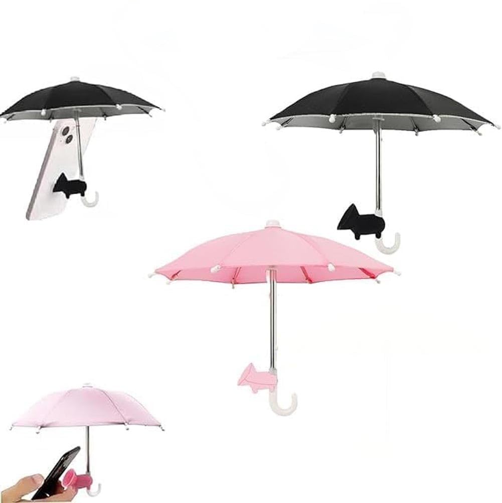 NT-ling 2pcs Cell Phone Umbrella,Outdoor Multi-Function Cute Phone Sunshade Umbrellas with Piglet Suction Cup - Smartphones Protection(Pink & Black)
