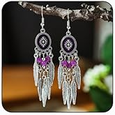 Vintage Bohemian Beaded Long Tassel Drop Dangle Earrings for Women Ethnic Style Colorful Bead Earrings Alloy Feather Tassel Earrings Crystal Enamel Fringe Hook Earrings