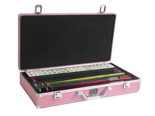 White Swan Mah Jongg (TM) - Ivory Tiles - Pusher Arms - Aluminum Case - Pink