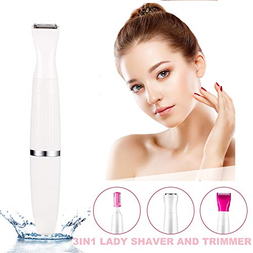 bikini trimmer for woman ladies razor electric shaver waterproof 3 in 1 palmperfect facial hair removal trimmer for bikini area legs underarms pubic hair,AA battery Powered,wet or dry use (white)
