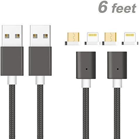 Animoeco 4th generation Magnetic Charger Cable Nylon Braid Charging &amp; Data Transfer 6 Feet for Smart Phone and Tablets android Micro-USB and iPhone Product (gun- 2 pack)