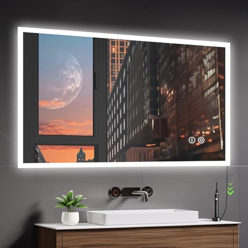 Dripex Badspiegel 120x80cm mit Steckdose, Badezimmerspiegel 3 Lichtfarben Dimmbar