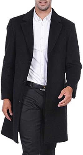 Men's Handsome Single Breasted Wooll Blend Long Trenc Coat XXX-Large Black