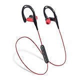 Laud Sports Bluetooth Wireless In-Ear Headphones - Premium HD Sound - Noise Cancelling Stereo Headset + Mic & Controls - Sweatproof Earphones - For Gym Workouts, Running (Red / Black)