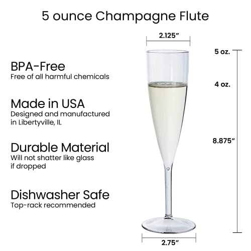 US Acrylic Plastic 5 ounce One Piece Champagne Flute in Clear Set of