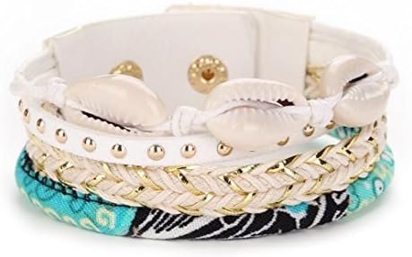 ARINLA Beautifull Handmade Multilayer Seashell Leather Wristband Bracelet Bangle Gift Jewelry