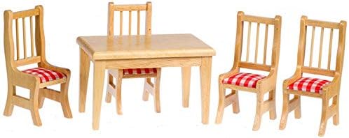 Dolls House Miniature Kitchen Dining Room Furniture Oak Table And 4 Chairs Set