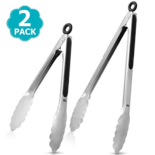 Kitchen Tongs, Cooking Salad Tongs with Silicone Tips Tongs for Cooking Serving Tongs Silicone Rubber Tongs Set Stainless Steel Kitchen Tongs Set of 2, Locking Metal Food Tongs Non-Slip Grip - Thumbnail 7