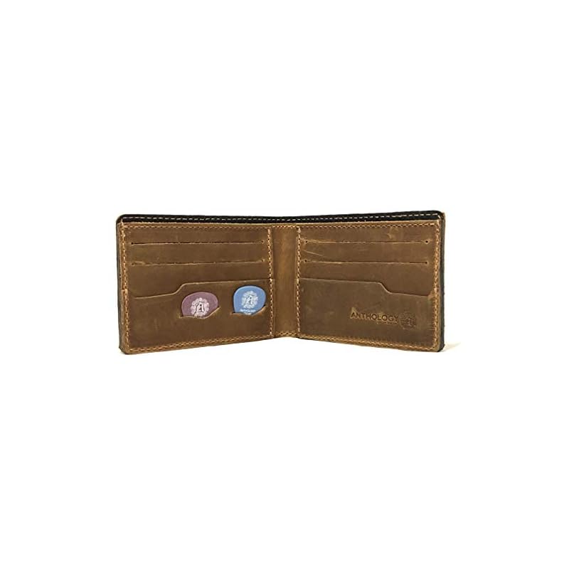 Minimalist Bifold Leather Wallet with Guitar Pick Holder Full Grain Leather by Anthology Gear